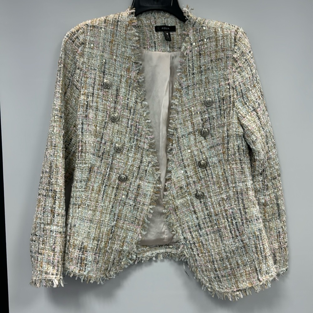 Aqua Tweed Blazer in Cream and Tan
